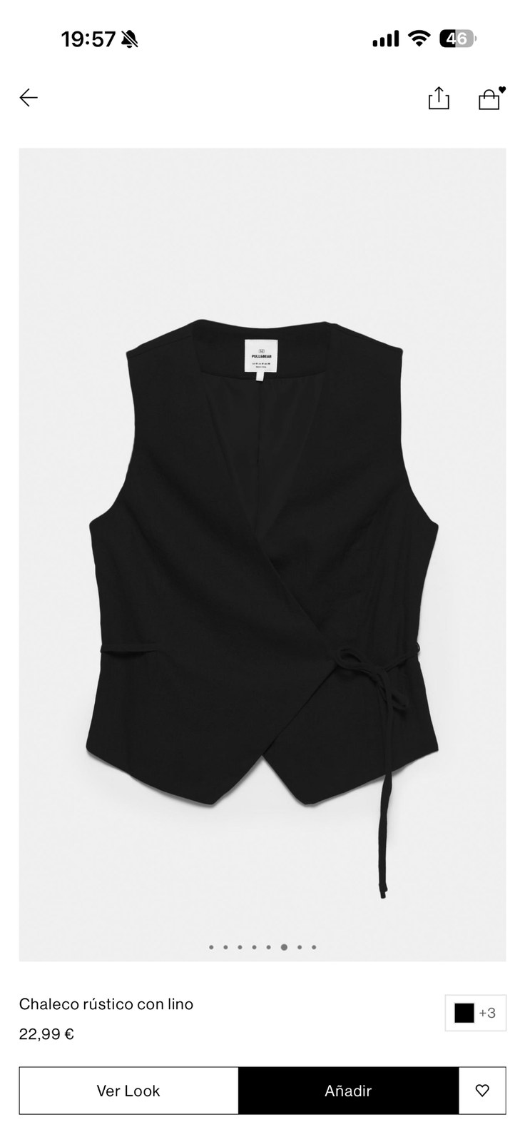 Chaleco negro cruzado con lazada lateral
