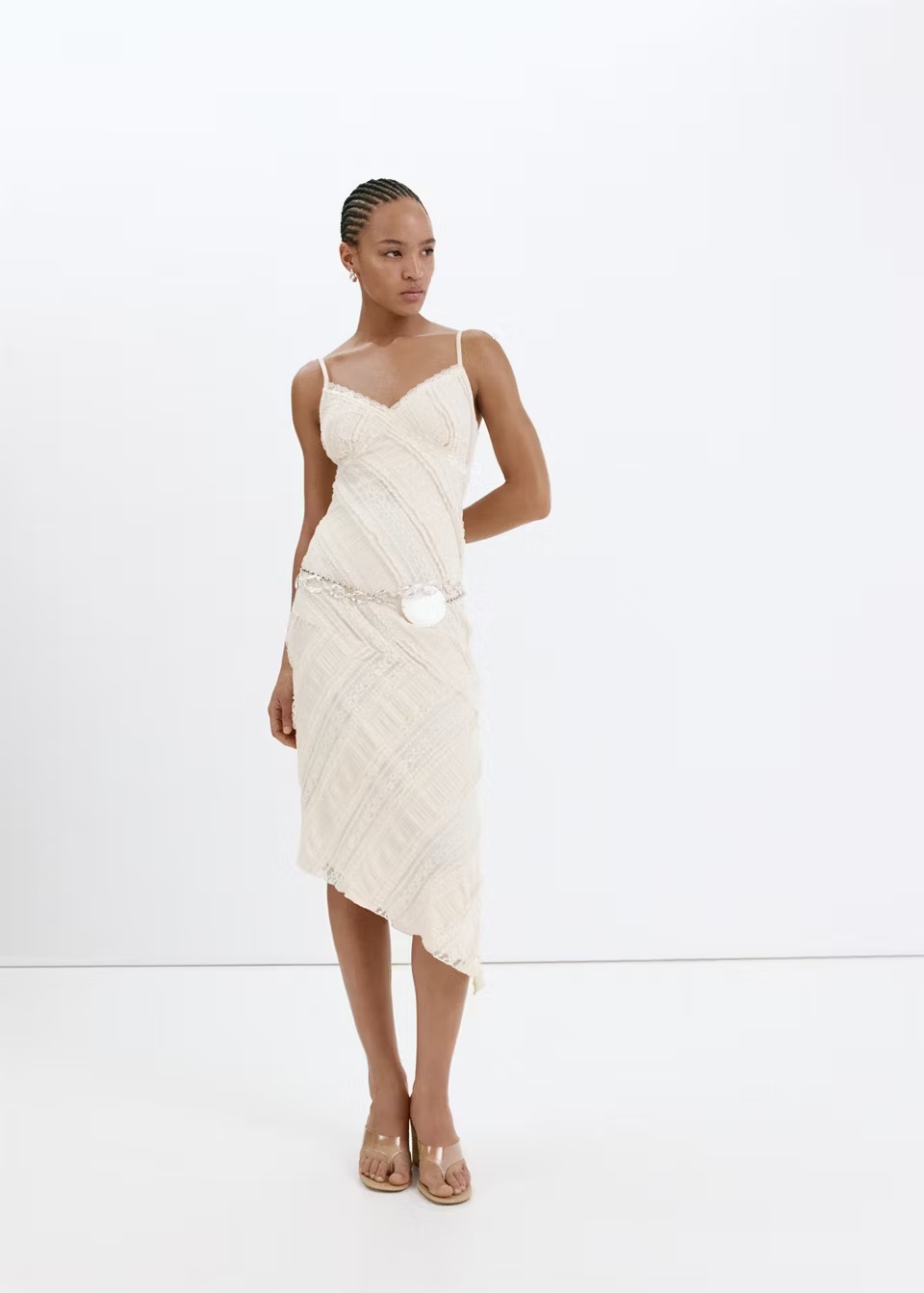Vestido crudo midi asimétrico texturizado