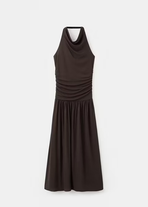 Vestido chocolate midi halter drapeado