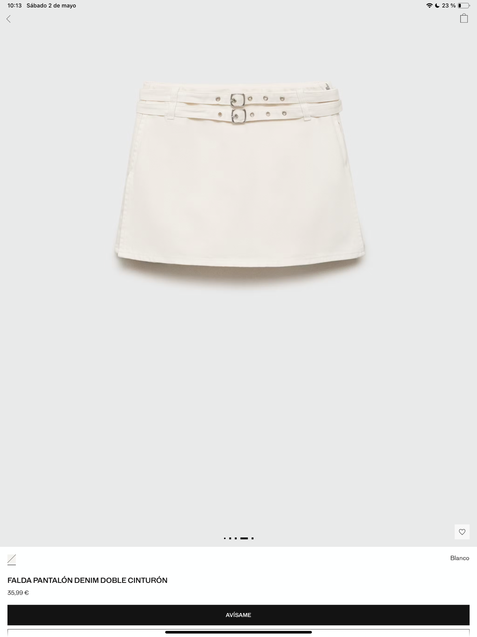 Falda-pantalón blanca vaquera con doble cinturón