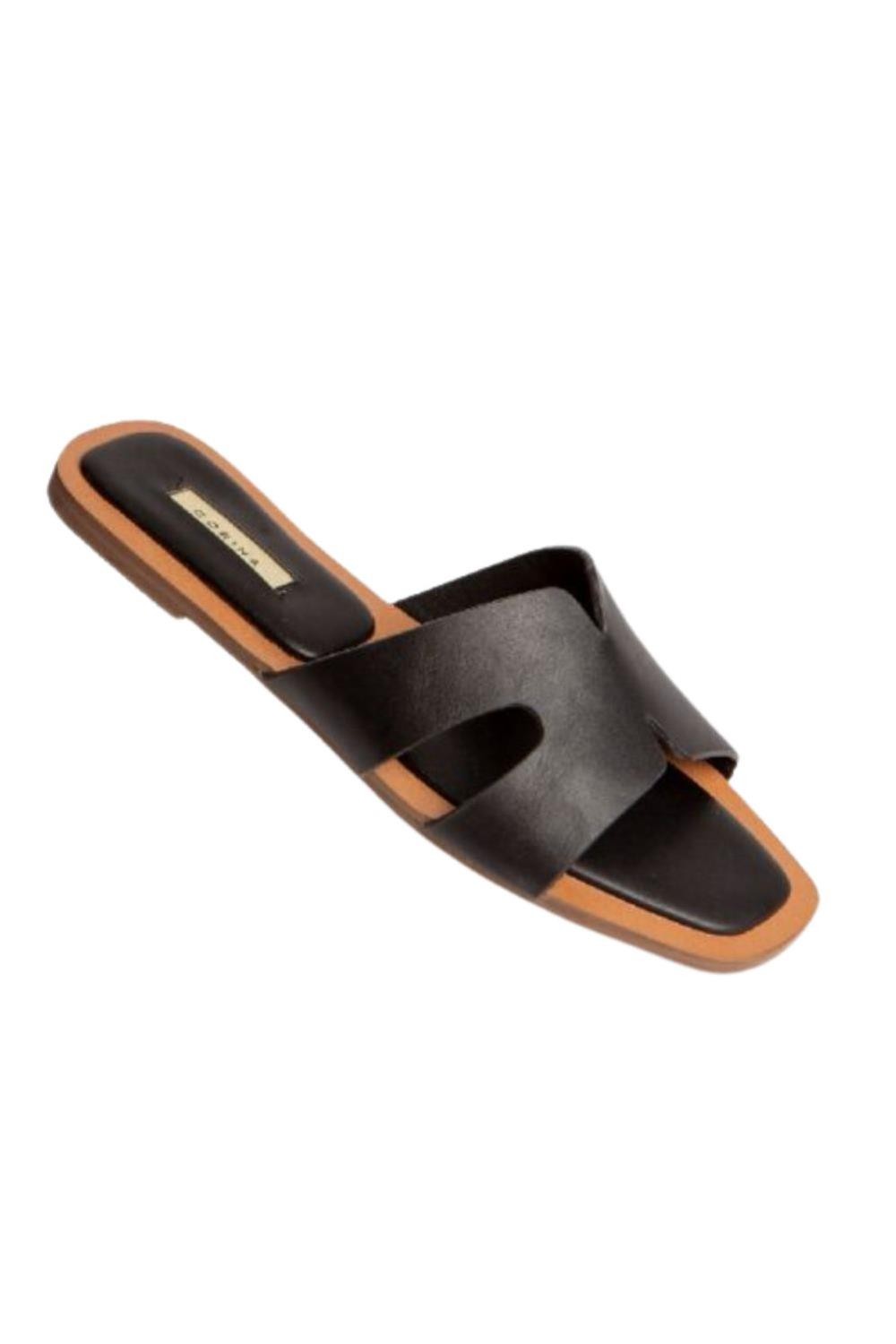 Sandalias planas negras de piel