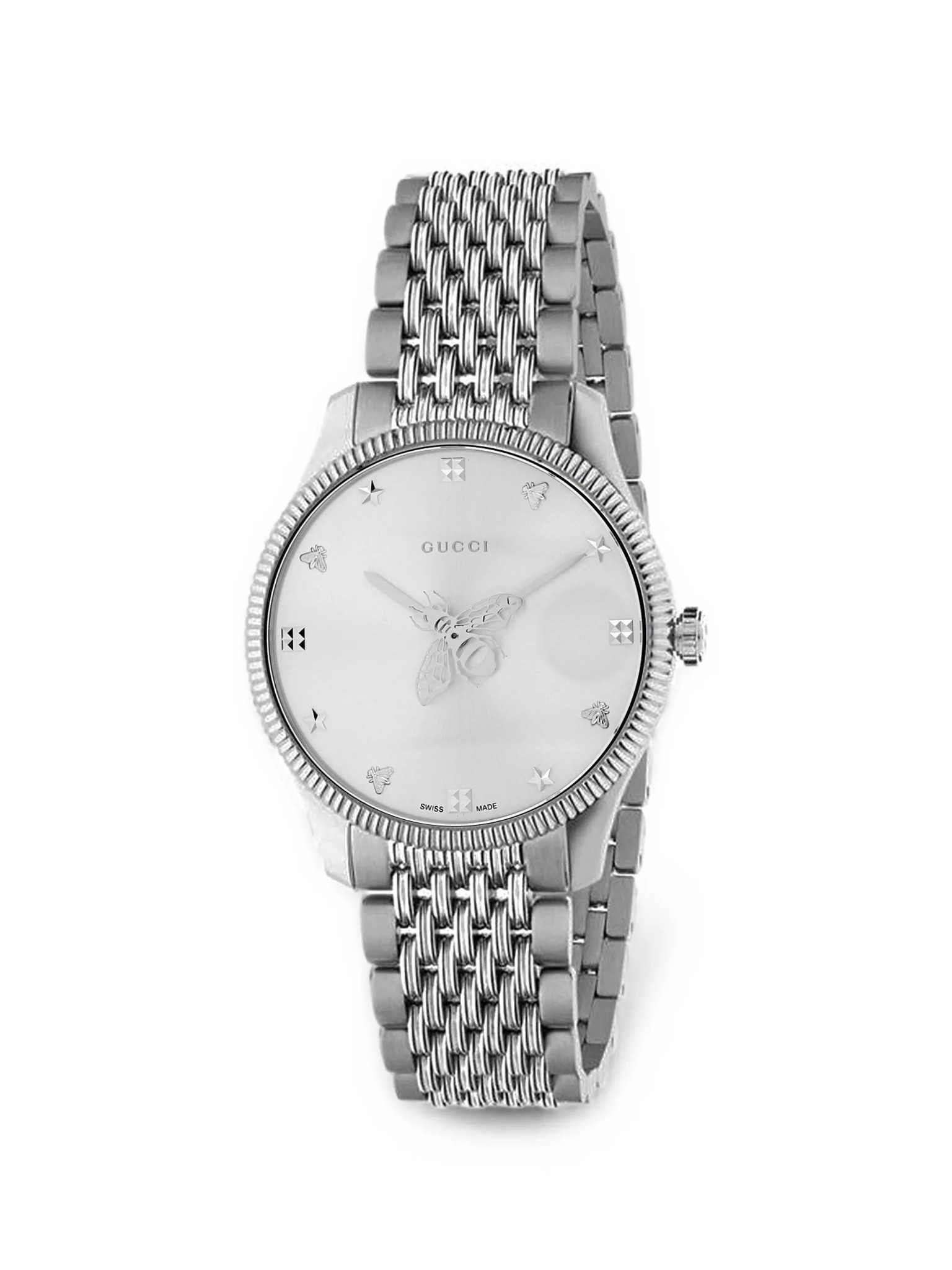 Reloj Gucci plateado con esfera de nácar